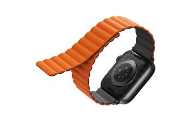 Pasek Apple Watch 42/44/45/49 mm UNIQ Revix Reversible dwukolorowy - szaro-pomarańczowy 