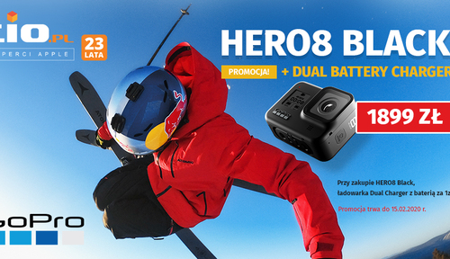 Promocja! GoPro HERO 8 Black z podwójną łądowarką GoPro Dual Battery Charger + bateria