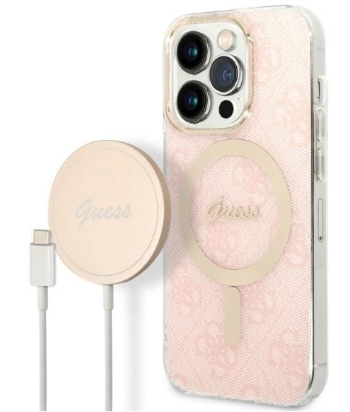 TiO.pl Eksperci Apple: Etui do iPhone 14 Pro Guess 4G Gold Pink Magsafe + ładowarka - różowe