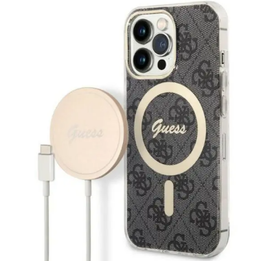 Etui do iPhone 14 Pro Guess 4G Gold Black Magsafe + Charger - czarne
