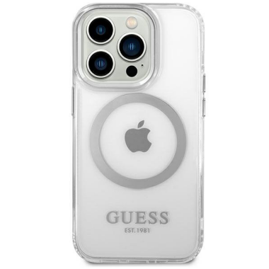 Etui do iPhone 14 Pro Max Guess Outline Silver MagSafe - przezroczysty