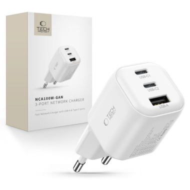 Ładowarka sieciowa Tech-Protect NCA100W-GAN-AVS 3 port biała PD 100W/QC3.0 5906302323425