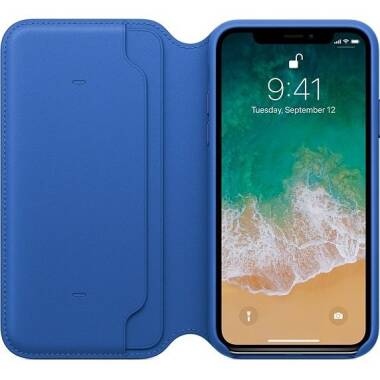 Etui z klapką  do iPhone X/XS Apple Leather Folio - ostry błękit