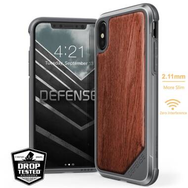 X-Doria Defense Lux Wood - Etui aluminiowe iPhone X z prawdziwym drewnem (Rosewood)