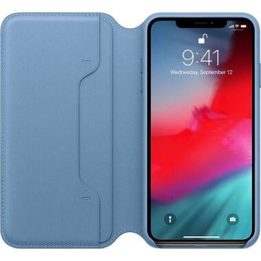 Etui do iPhone Xs Max Apple Leather Folio - szary błękit