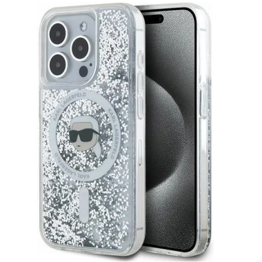 Etui iPhone 15 Pro Karl Lagerfeld Liquid Glitter Metal MagSafe clear