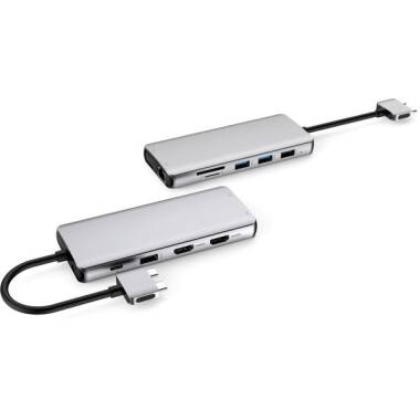 Przejściówka eStuff USB-C do  2xHDMI/ USB-C/ LAN/ VGA / 2x USB 2.0/ 2x USB 3.2/ MicroSD/ SD/ Audio/mic - biała