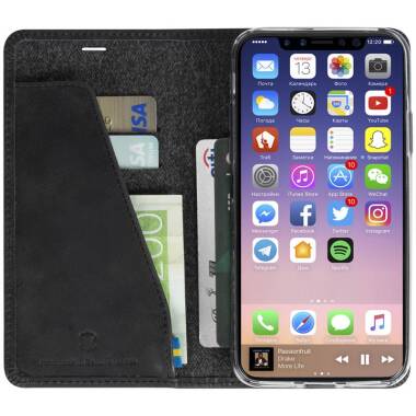 Krusell Sunne 4 Card FolioWallet - Skórzane etui iPhone X z kieszeniami na karty + stand up (Black)