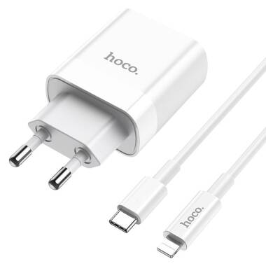 Ładowarka sieciowa HOCO C80A PD20W/QC3.0 + LIGHTNING - biała 