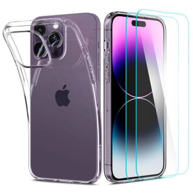 Etui do iPhone 14 Pro Max Spigen Crystal Clear + Szklo hartowane - Przeźroczyste