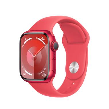 Apple Watch S9 41mm aluminium w kolorze czerwonym z paskiem sportowym w kolorze księżycowej czerwonym - S/M