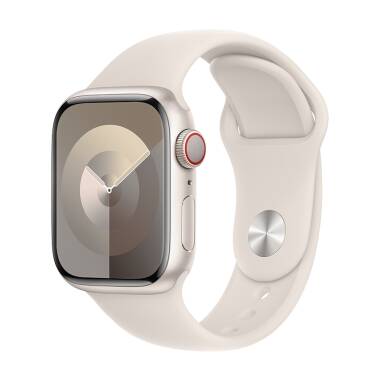 Apple Watch S9 41mm aluminium + Cellular w kolorze księżycowej poświaty z paskiem sportowym w kolorze księżycowej poświaty - S/M