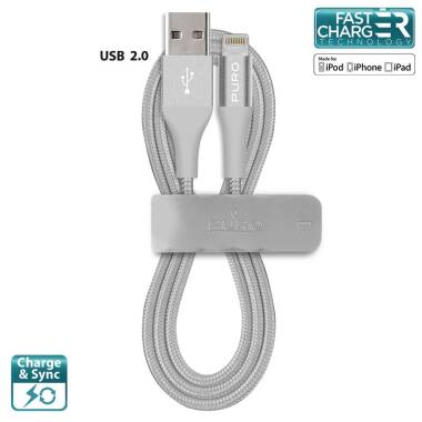 PURO Braided Cable - Kabel MFi z Lightning + klips + Aluminum Connector 1m (Silver)