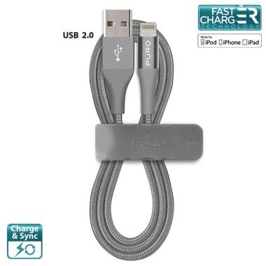 PURO Braided Cable - Kabel MFi z Lightning + klips + Aluminum Connector 1m (Space Gray)
