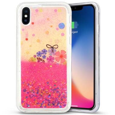 Etui do iPhone X/Xs Zizo Liquid Glitter Star Case - kwiaty 