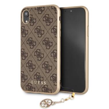 Etui do iPhone Xr z zawieszką Guess 4G Charms Collection - brązowe 