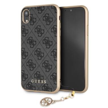 Etui do iPhone Xr z zawieszką Guess 4G Charms Collection - szare 