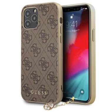 Etui iPhone 12 / 12 Pro Guess 4G Charms Collection - brązowe