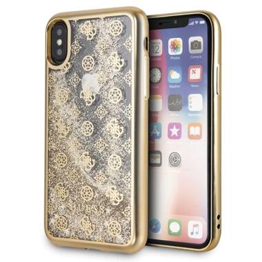 Etui do iPhone X/Xs Guess 4G Peony Liquid Glitter - złote 