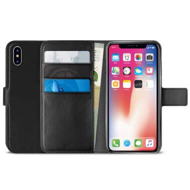 Etui iPhone Xs/X z kieszeniami na karty PURO Booklet Wallet Case -  czarne