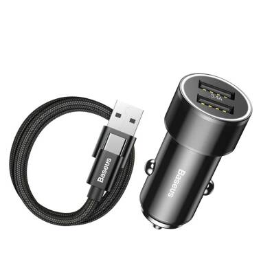 Ładowarka samochodowa 2 x USB, 3.4 A + kabel USB-C Baseus Small Screw - czarna