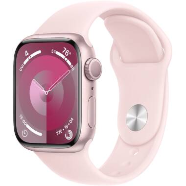 Apple Watch S9 45mm aluminium w kolorze różowym z paskiem sportowym w kolorze jasnoróżowym - M/L