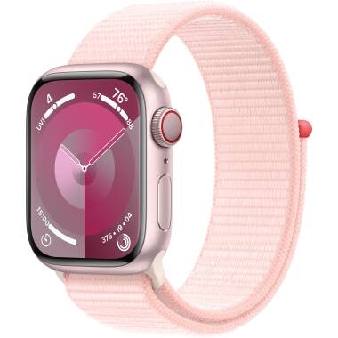 Apple Watch S9 41mm aluminium + Cellular w kolorze różowym z opaską sportową w kolorze jasnoróżowym