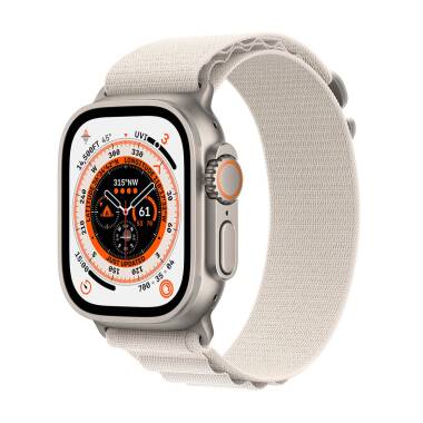 Apple Watch Ultra 49mm + Cellular tytan z opaską Alpine w kolorze księżycowej poświaty - M/L