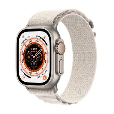 Apple Watch Ultra 49mm + Cellular tytan z opaską Alpine w kolorze księżycowej poświaty - Small