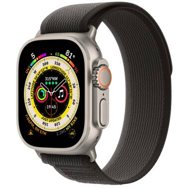 Apple Watch Ultra 49mm + Cellular tytan z opaską Trail w kolorze czarnym/szarym - S/M 