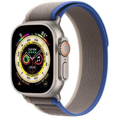 Apple Watch Ultra 49mm + Cellular tytan z opaską Trail w kolorze niebieskim/szarym - S/M 