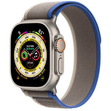 Apple Watch Ultra 49mm + Cellular tytan z opaską Trail w kolorze niebieskim/szarym - M/L