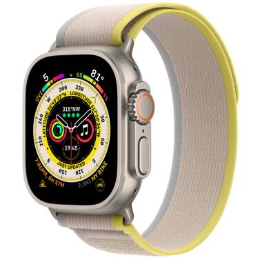 Apple Watch Ultra 49mm + Cellular tytan z opaską Trail w kolorze żółtym/beżowym - S/M 