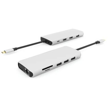 Przejściówka eStuff 12 w 1 HDMI/ USB-C/ LAN/ VGA - biała