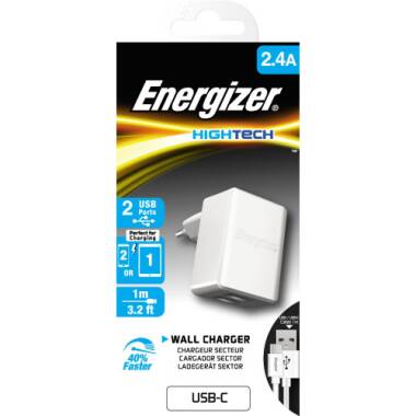 Ładowarka sieciowa Energizer HighTech z przewodem USB-C - biała