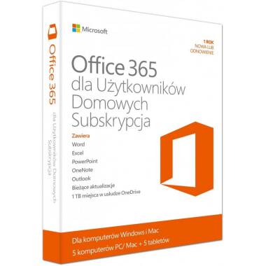 Office 365 Home Premium - 5 komputerów PC lub Mac, 1 rok