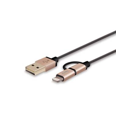 Kabel do iPhone/iPad Lightning/Micro - USB JCPAL Mesh - złoty 