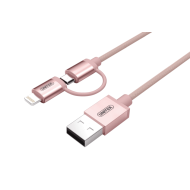 Kabel do iPhone/iPad Lighning/MicroUSB MFI Unitek Mobile - rózowy 