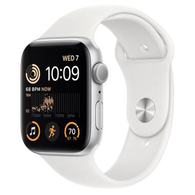 Apple Watch SE 2 44mm aluminium w kolorze srebrnym z paskiem sportowym w kolorze białym