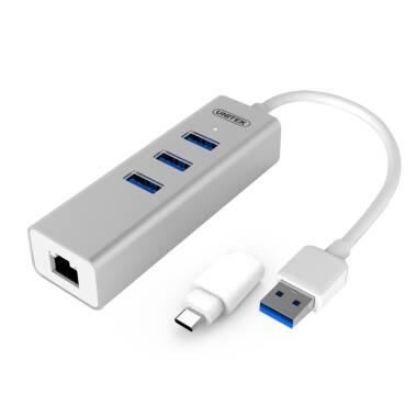 Przejścówka Hub 3x USB 3.0 + USB Typ-C + Gigabit Unitek Y-3083B 