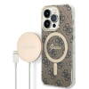 Etui do iPhone 14 Pro Magsafe i ładowarka Guess Charger 4G Gold Brown