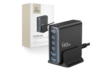 Ładowarka sieciowa Tech-Protect DC140W-GAN 3xUSB-C 2xUSB-A czarna 