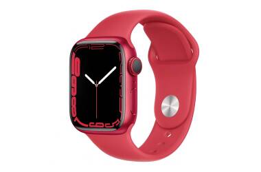Apple Watch S7 45mm GPS w kolorze czerwonym - pasek sportowy w kolorze czerwonym