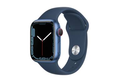 Apple Watch S7 45mm GPS + Cellular w kolorze niebieskim - pasek sportowy w błękitnej toni
