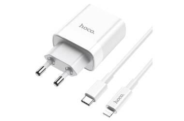 Ładowarka sieciowa HOCO C80A PD20W/QC3.0 + LIGHTNING - biała 