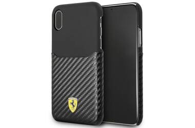 Ferrari Carbon Hard Case - Etui iPhone X z kieszenią na kartę (czarny)