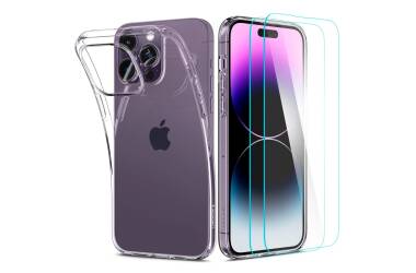 Etui do iPhone 14 Pro Max Spigen Crystal Clear + Szklo hartowane - Przeźroczyste