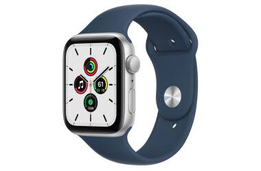 Apple Watch SE 44mm aluminium w kolorze srebrnym z paskiem sportowym w kolorze błękitnej toni