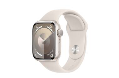 Apple Watch S9 41mm aluminium w kolorze księżycowej poświaty z paskiem sportowym w kolorze księżycowej poświaty - M/L