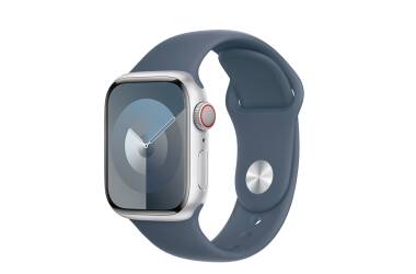 Apple Watch S9 41mm aluminium + Cellular w kolorze srebrnym z paskiem sportowym w kolorze sztormowego błękitu - M/L